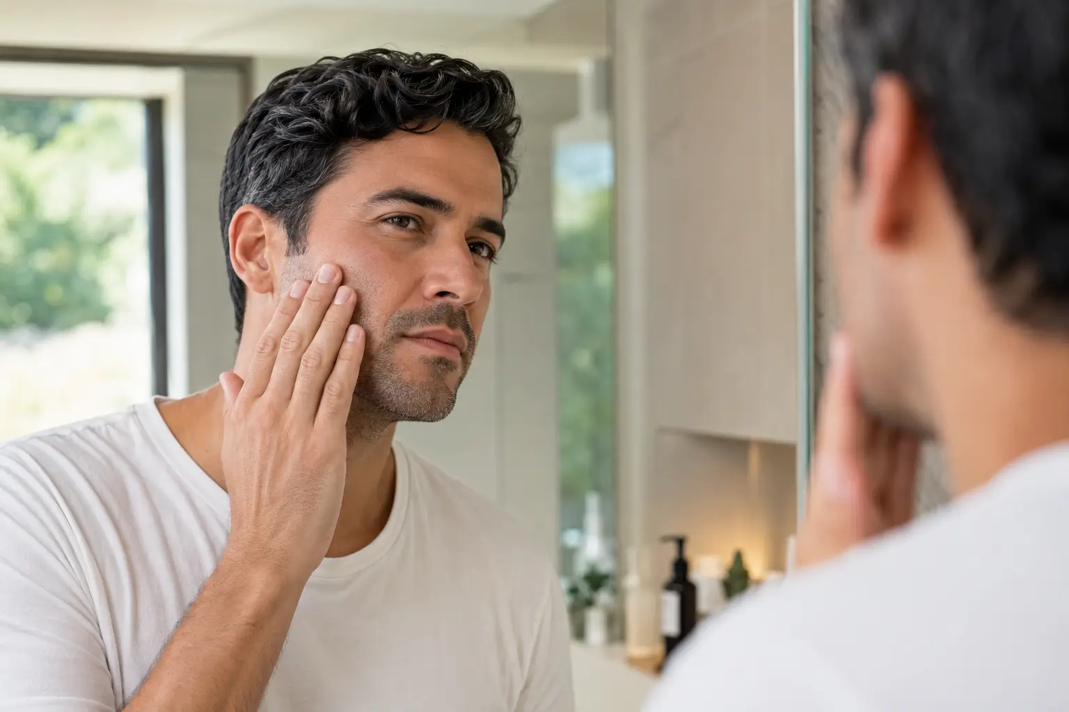 Limpeza de pele em homem - Homem aplicando hidratante no rosto após fazer a barba
